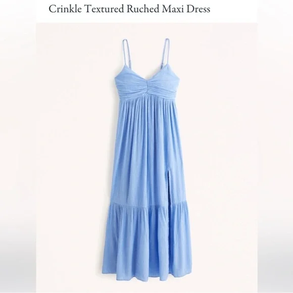 NWT Abercrombie Crinkle Textured Ruched Maxi Dress Medium Petite - Picture 5 of 13